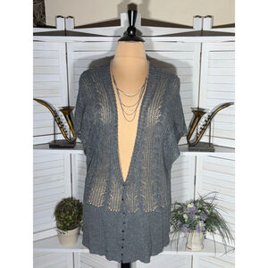 Lane Bryant long knit vest gray crocheted oversized arm hole style plus sz 22 24
